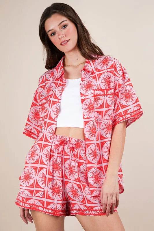 VERY J Tropical Printed Shirt Top and Shorts Set - Velveta Studio