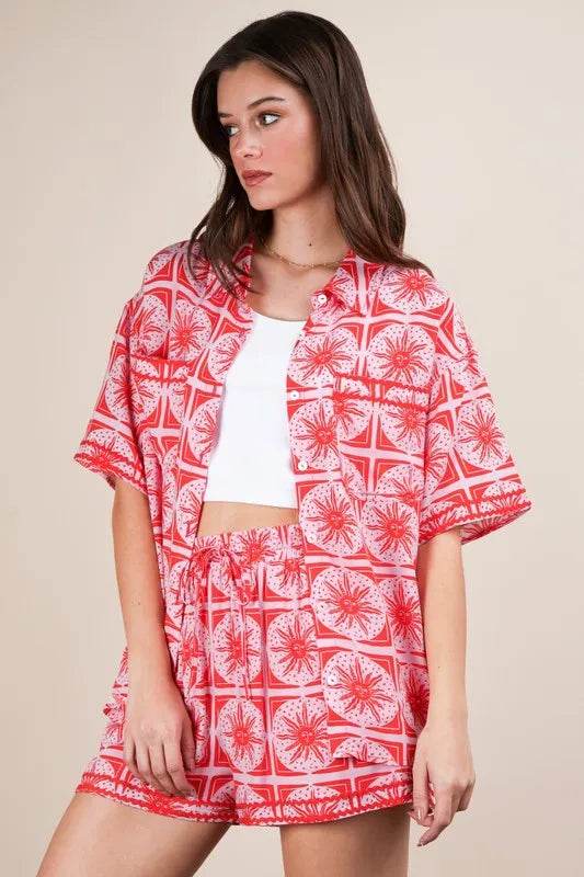 VERY J Tropical Printed Shirt Top and Shorts Set - Velveta Studio