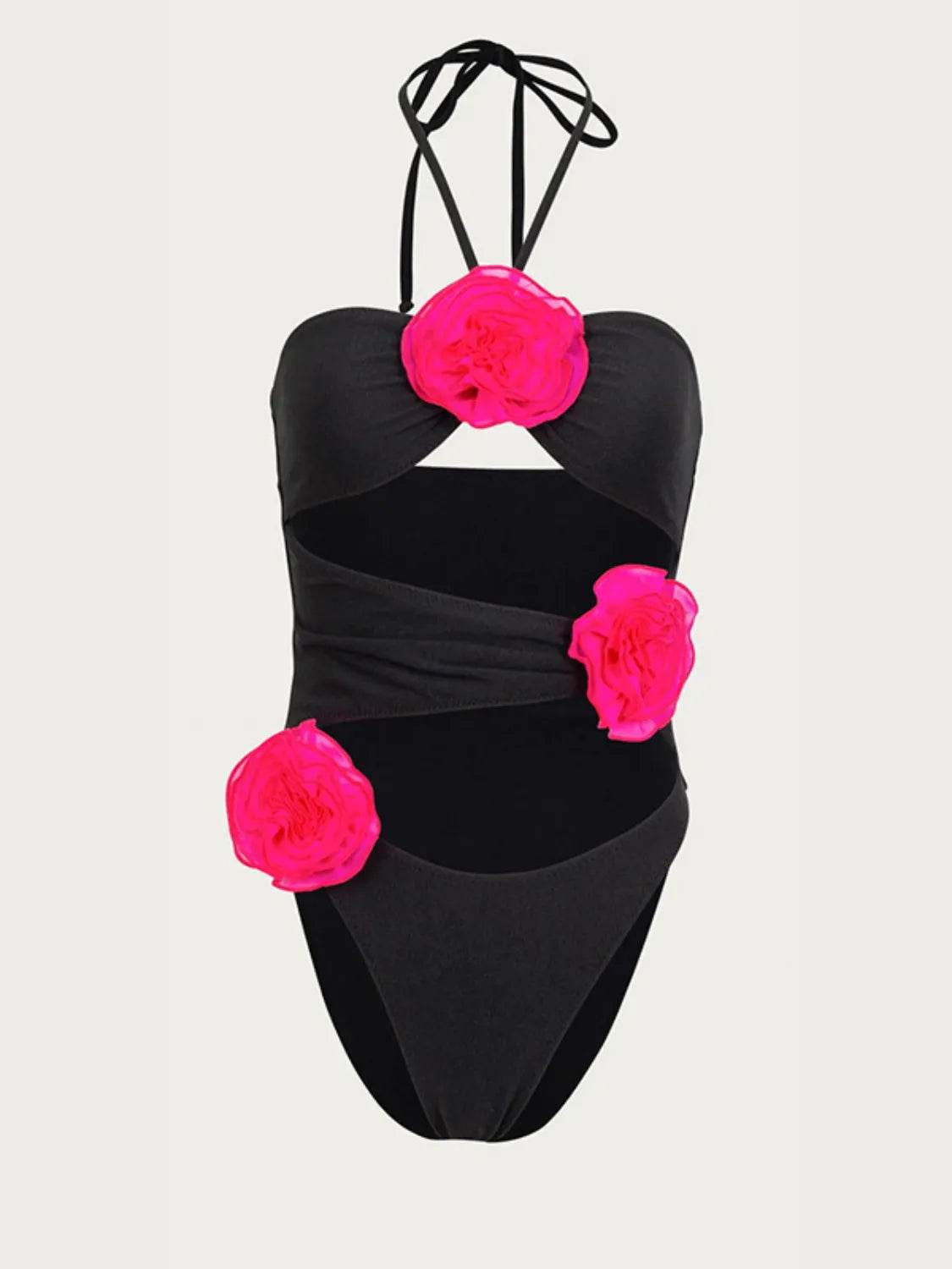 Flower Cutout Halter Neck One-Piece Swimwear - Velveta Studio