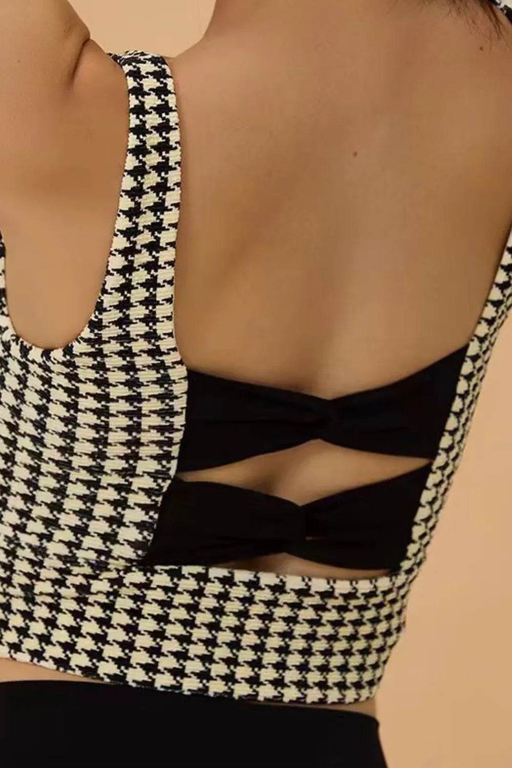 Crisscross Back Houndstooth Active Bra - Velveta Studio