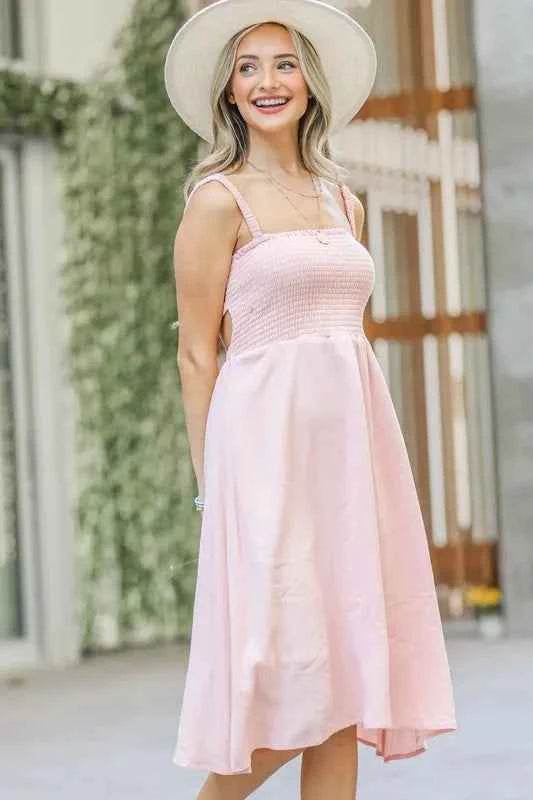 And The Why Smocking Open-Back Sleeveless Midi Dress - Velveta Studio