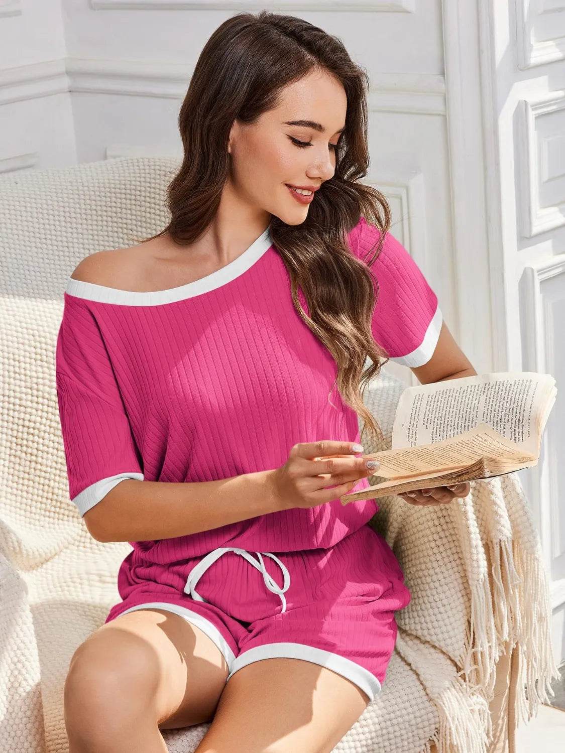 Ribbed Round Neck Top and Shorts Set - Velveta Studio