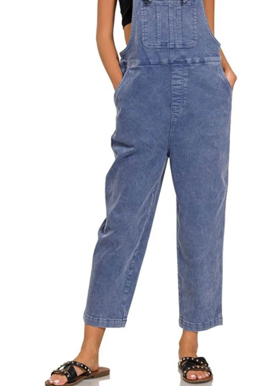 Washed Knot Strap Relaxed Fit Overalls - Blackberry - Velveta Studio