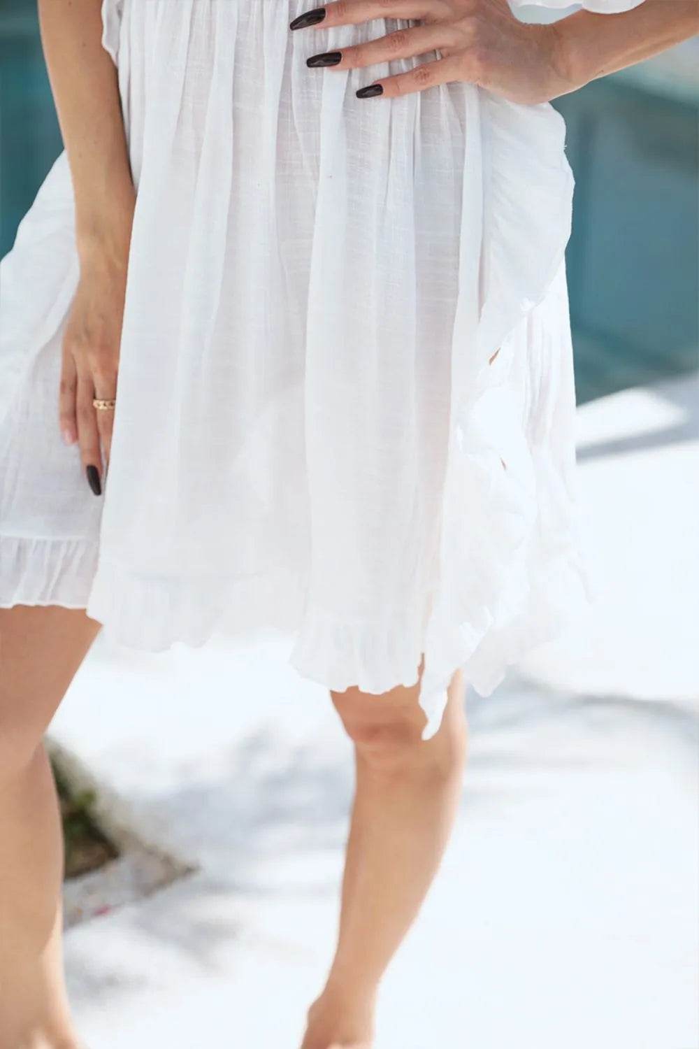 Ruffled Smocked Waist V-Neck Cover-Up - Velveta Studio