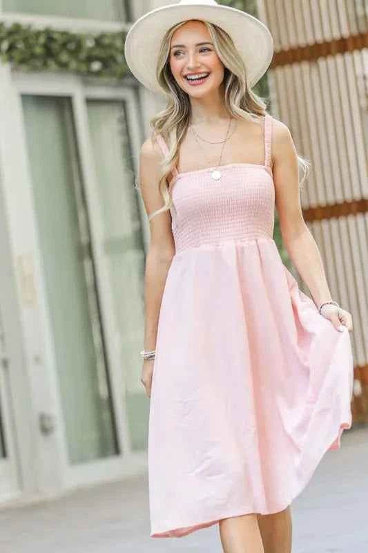 And The Why Smocking Open-Back Sleeveless Midi Dress - Velveta Studio