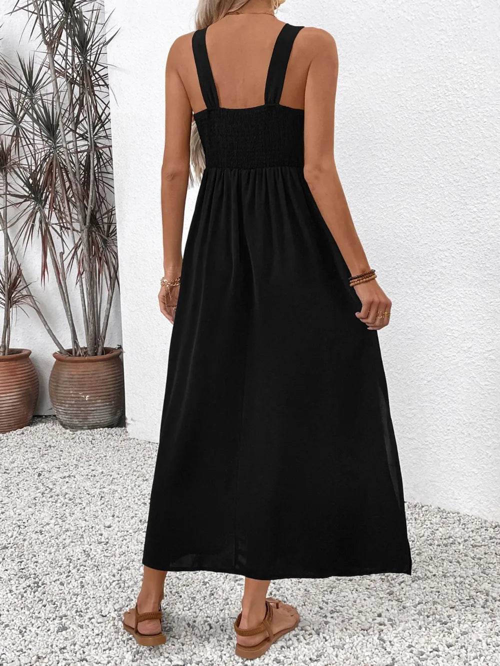Perfee Embroidered Floral Side Slit Sleeveless Midi Dress - Velveta Studio