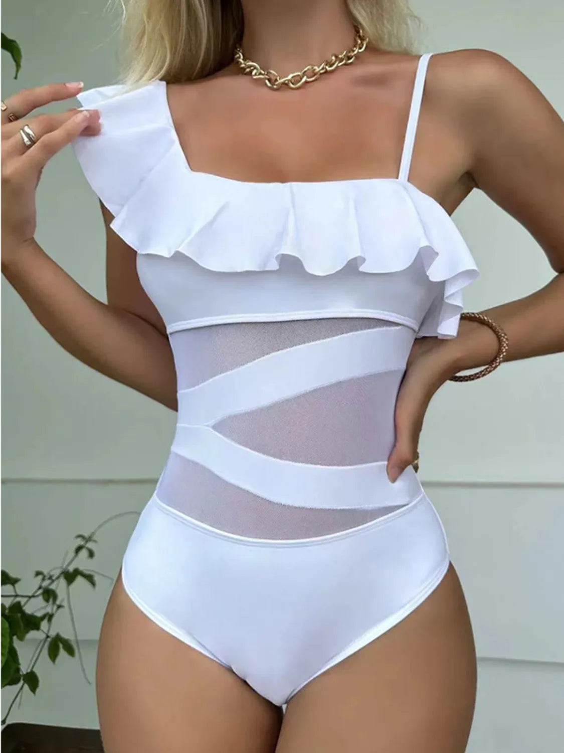 Asymmetrical Ruffled One-Piece Swimwear - Velveta Studio