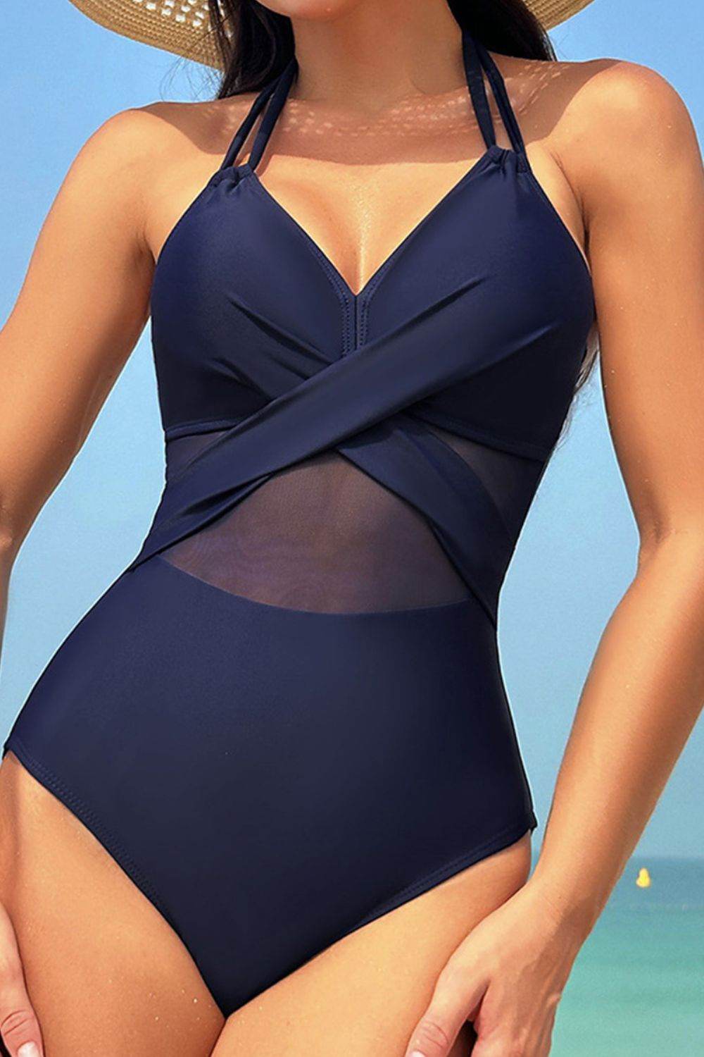 Crisscross Halter Neck One-Piece Swimwear - Velveta Studio