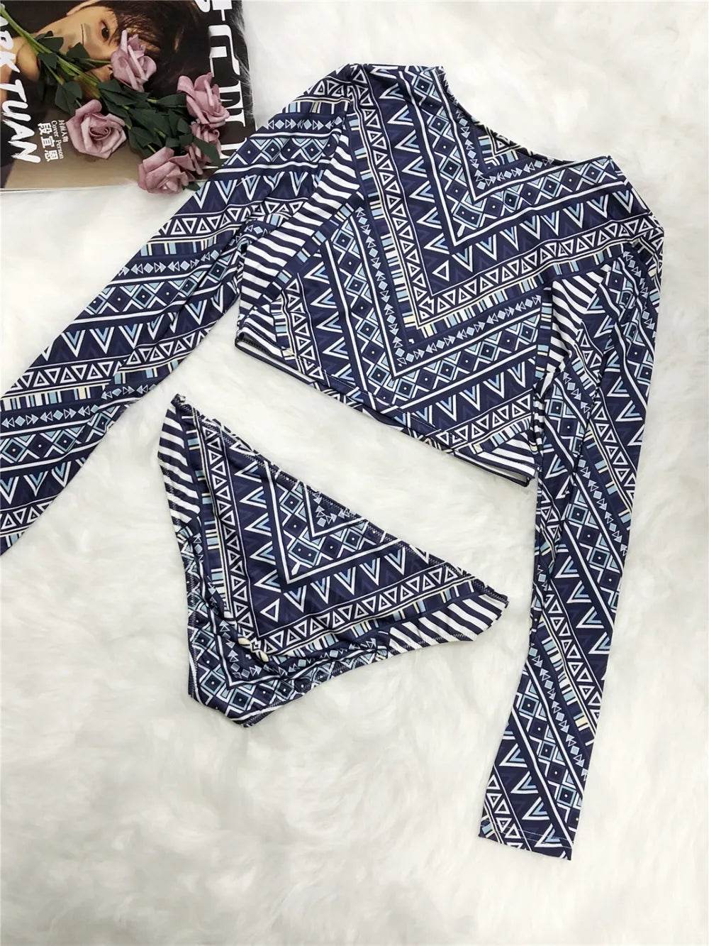 Printed Long Sleeve Top and Brief Swim Set - Velveta Studio