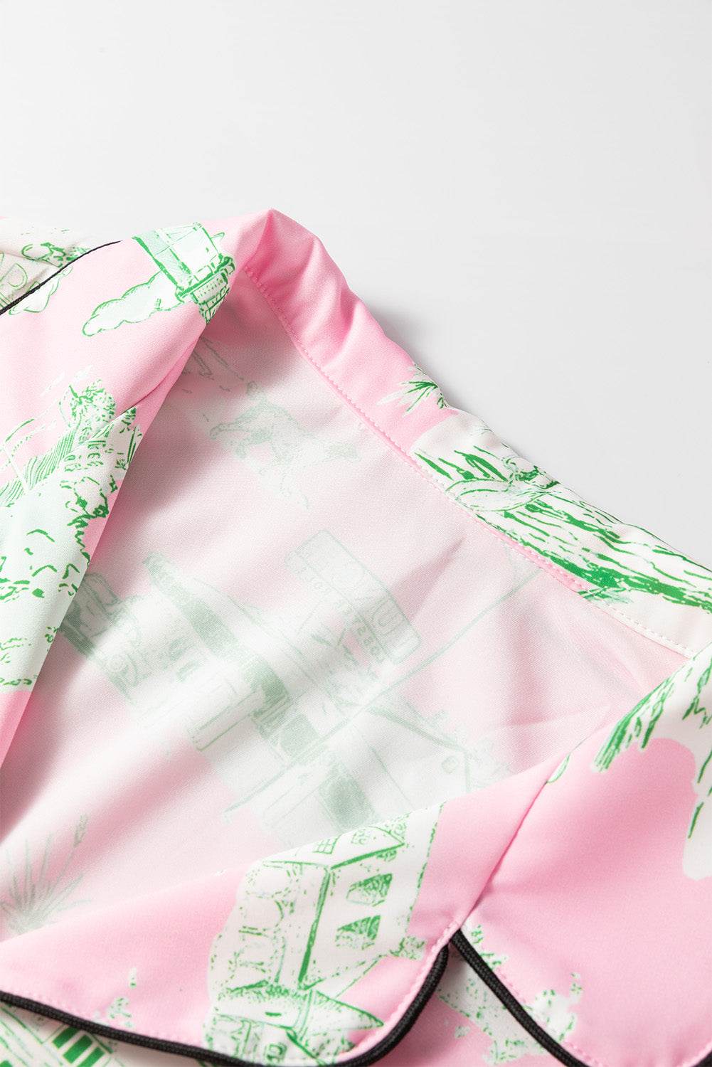 Collared Neck Printed Top and Drawstring Shorts Lounge Set - Velveta Studio