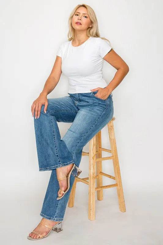 bytos Full Size Cat's Whiskers Mid Rise Bootcut Jeans - Velveta Studio