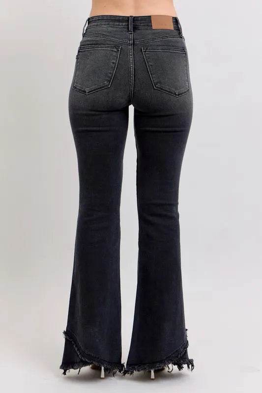 Full Size High Waist Flare W/ Mock Fray Tulip Hem Plus Size - Velveta Studio
