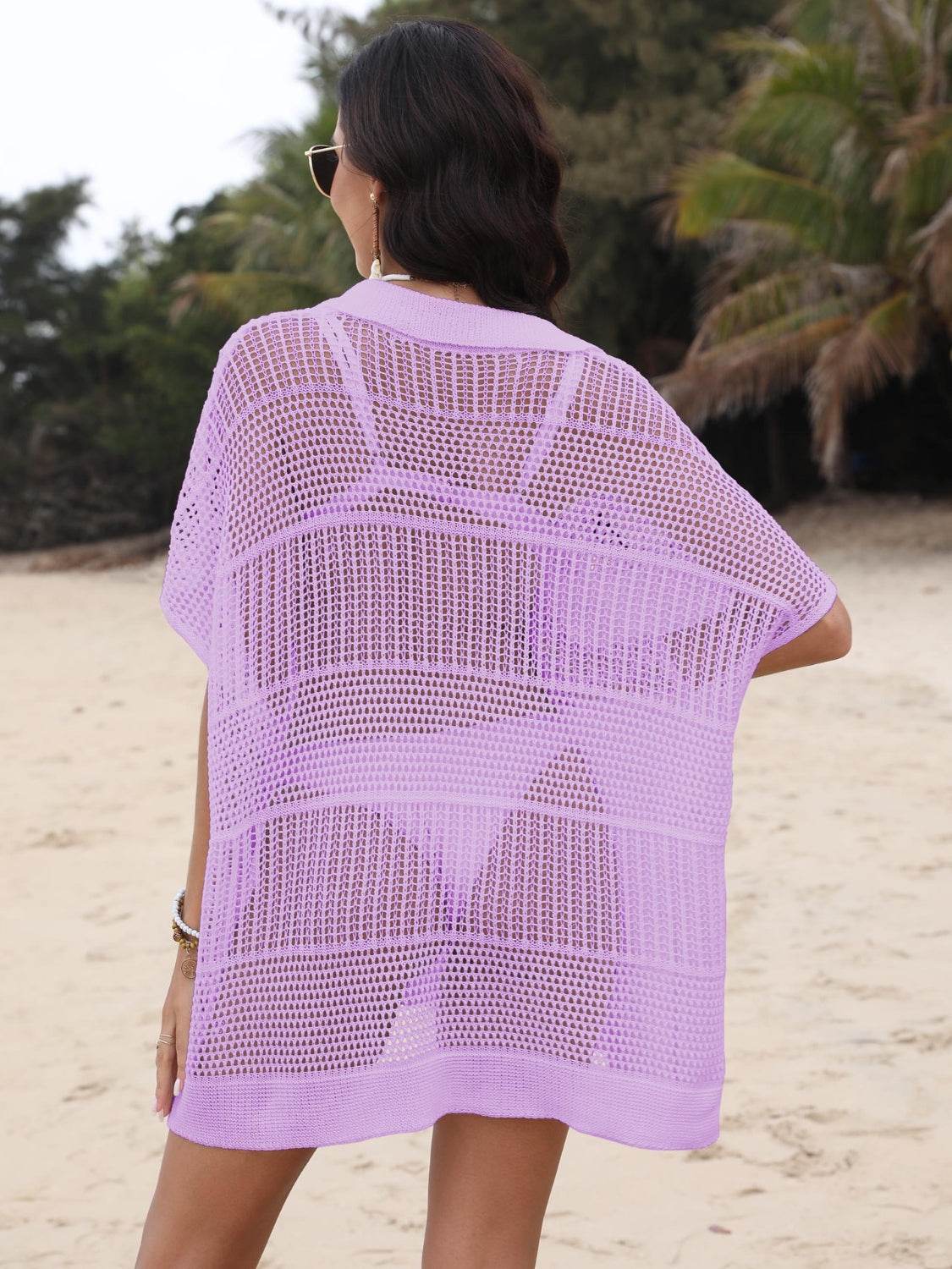 Hollow Out Collared Neck Cover-Up - Velveta Studio