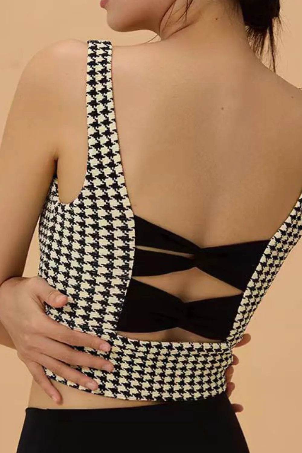 Crisscross Back Houndstooth Active Bra - Velveta Studio