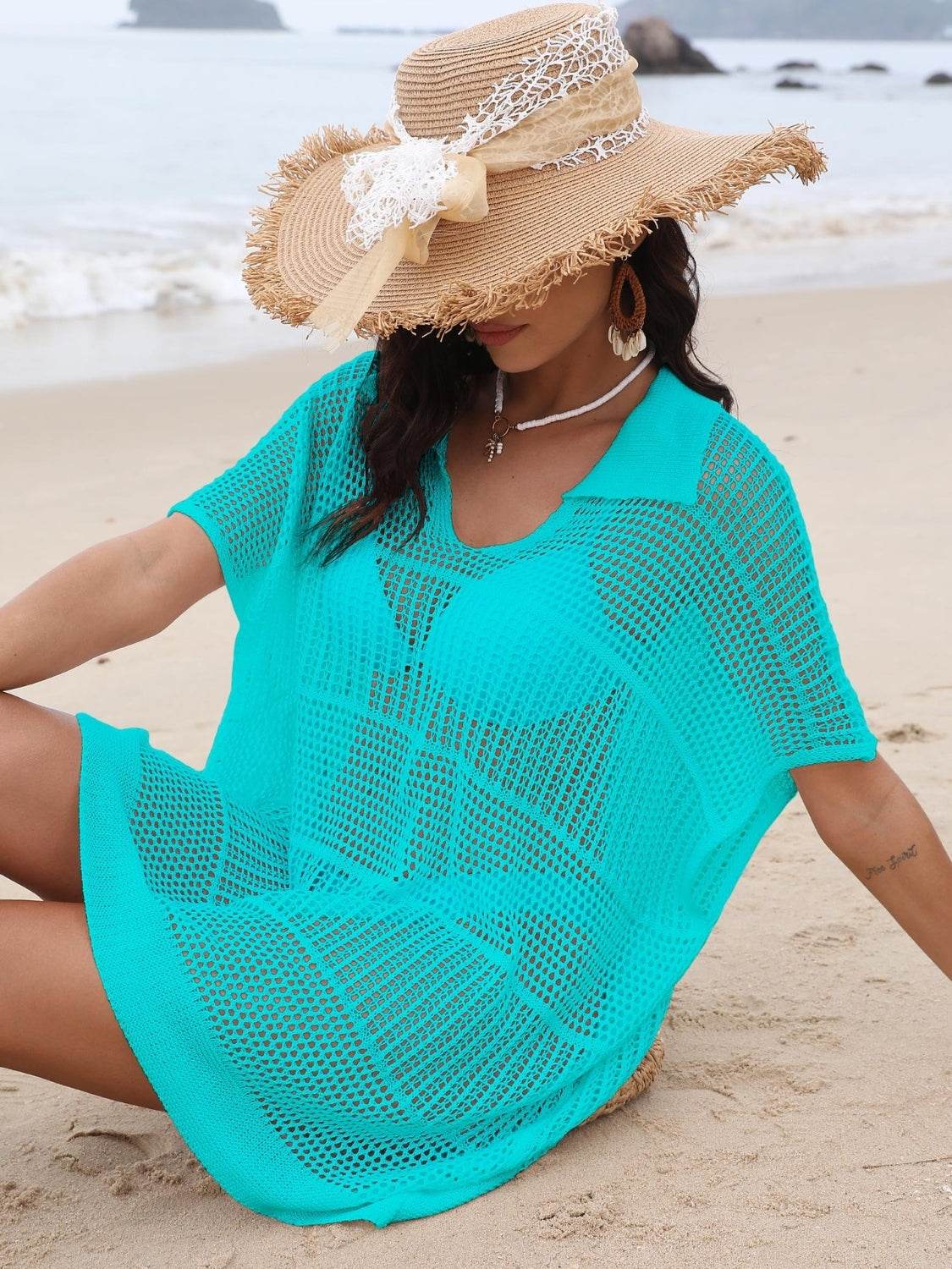 Hollow Out Collared Neck Cover-Up - Velveta Studio