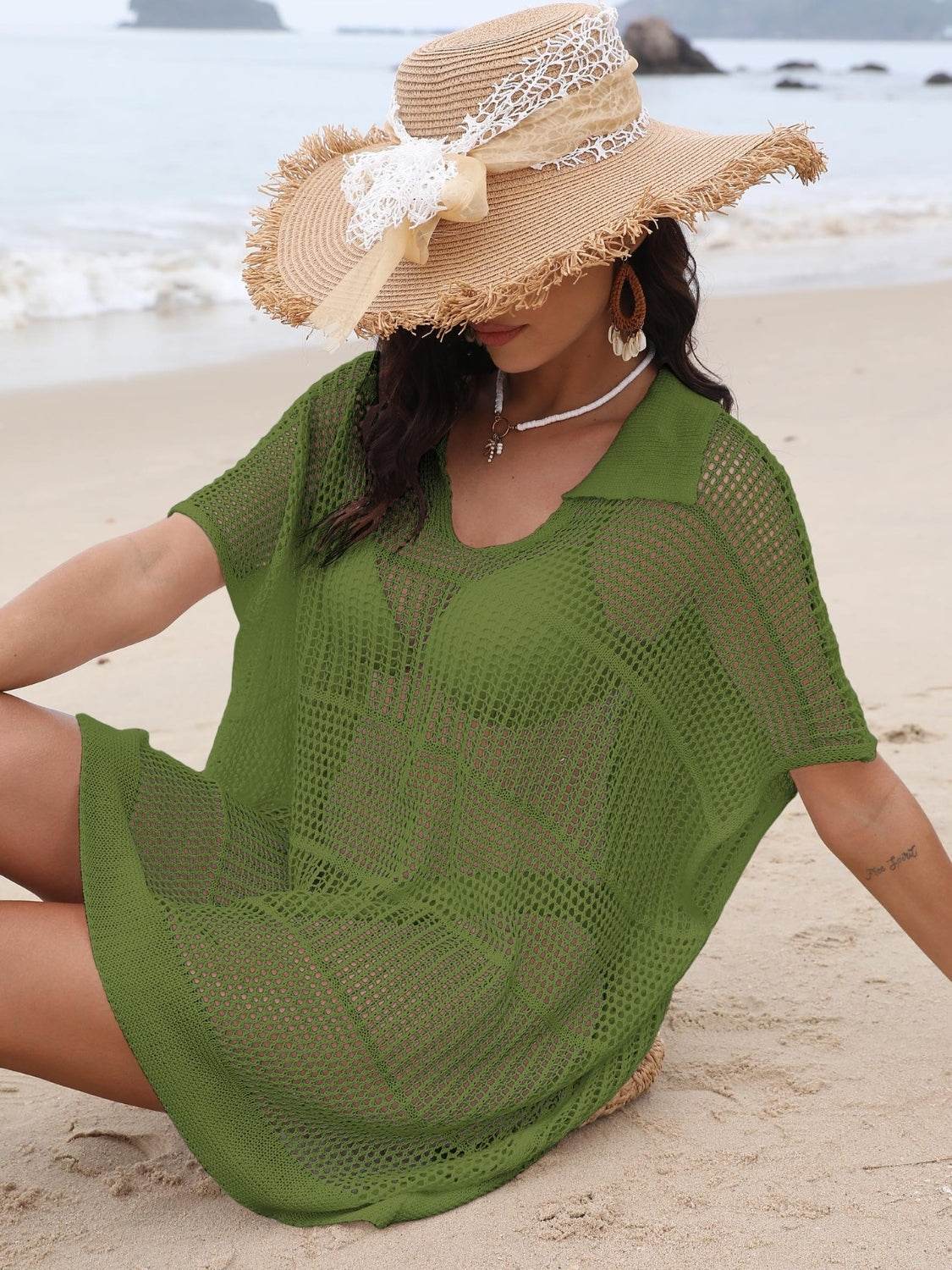 Hollow Out Collared Neck Cover-Up - Velveta Studio