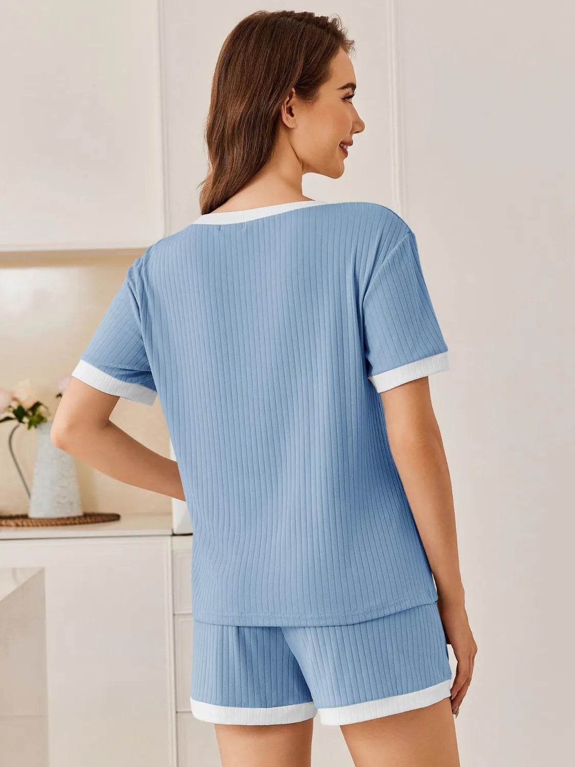 Ribbed Round Neck Top and Shorts Set - Velveta Studio
