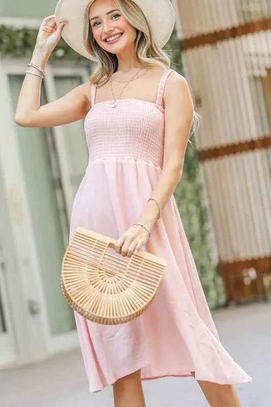 And The Why Smocking Open-Back Sleeveless Midi Dress - Velveta Studio