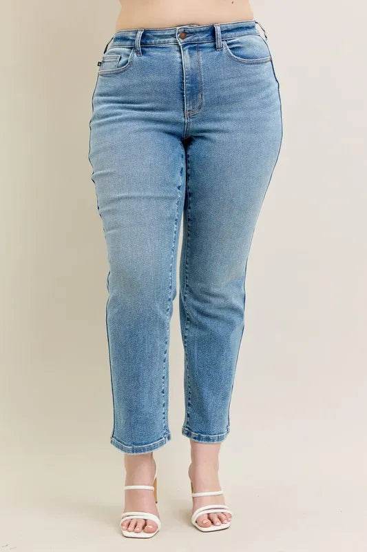 Full Size Hw Vintage Straight Jeans Plus Size - Velveta Studio