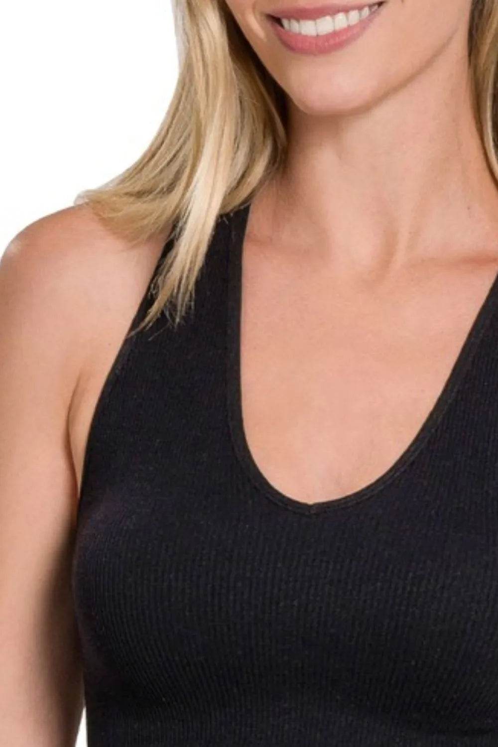 Zenana Seamless Ribbed Cropped Racerback Tank Top - Velveta Studio