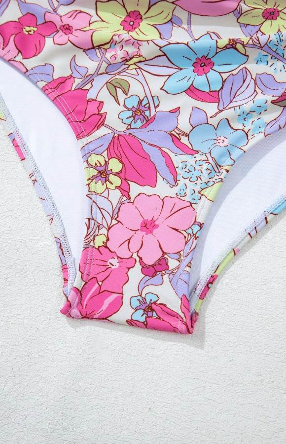Floral Ruffle Trim Tummy Control One Piece Swimsuit - Velveta Studio