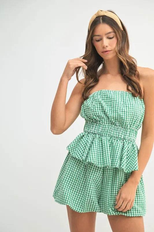 MABLE Gingham Tube Top and Shorts Set - Velveta Studio