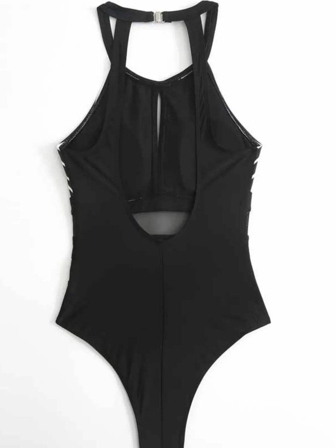 Mesh Detail Cutout Backless One-Piece Swimsuit – Striped, Padded, Stretchy - Velveta Studio