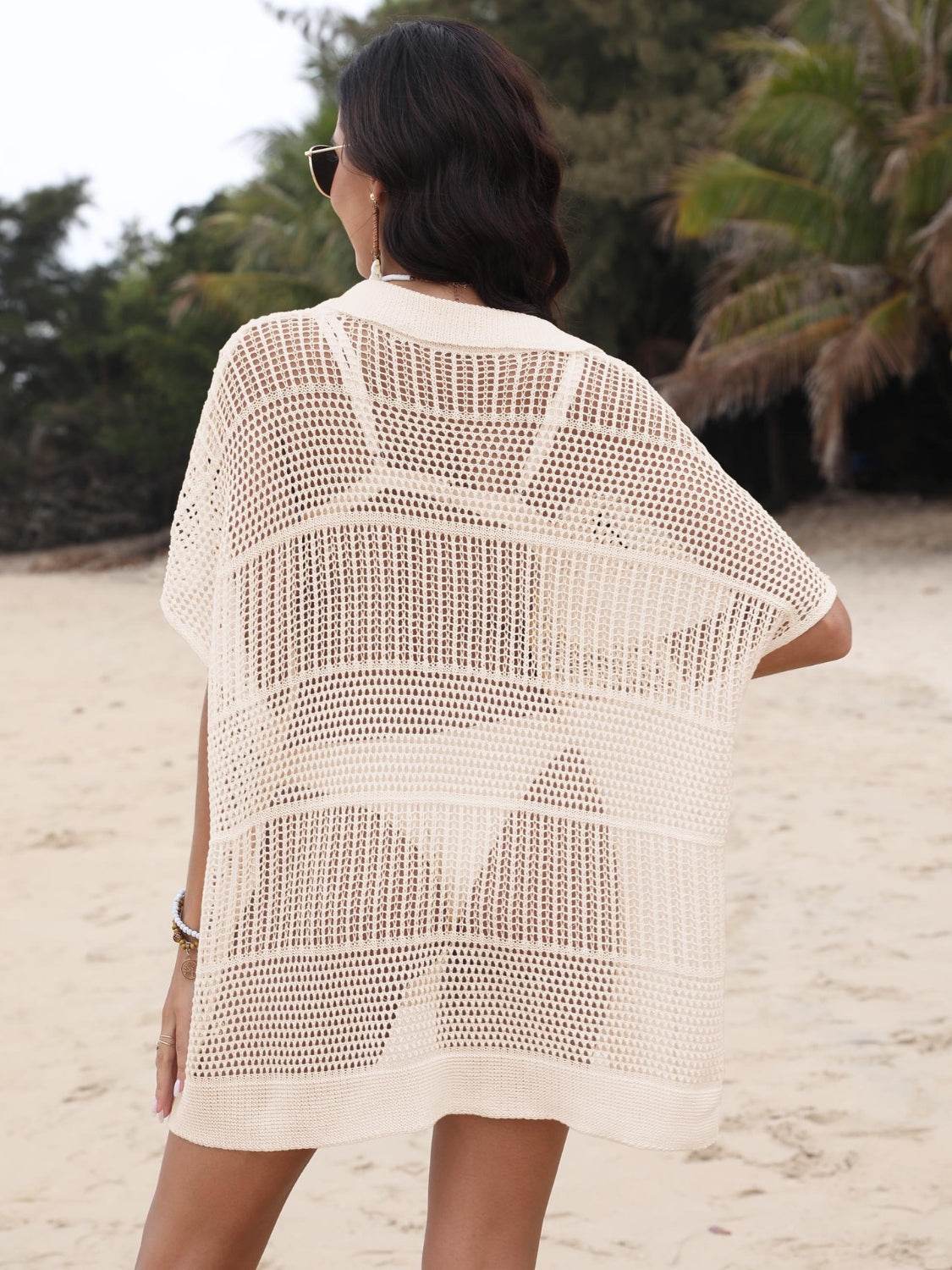 Hollow Out Collared Neck Cover-Up - Velveta Studio