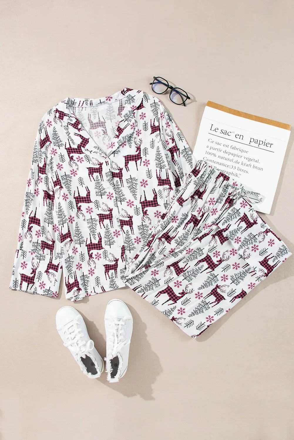 Printed Long Sleeve Top and Drawstring Pants Lounge Set - Velveta Studio