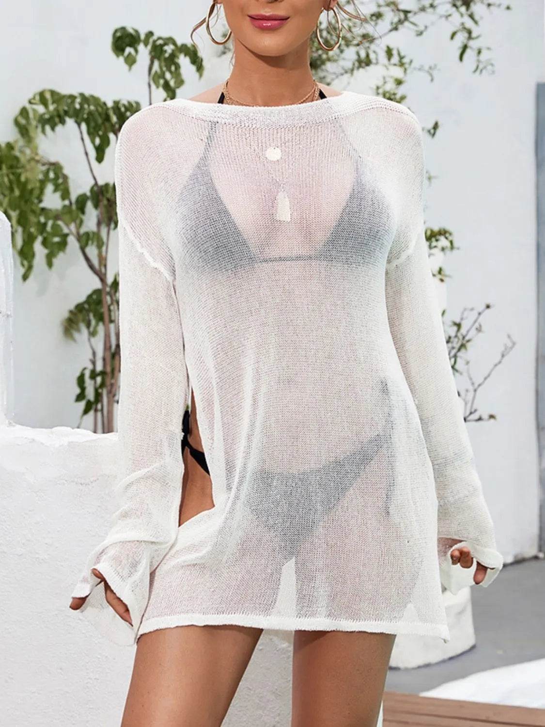 Round Neck Slit Cover-Up - Velveta Studio