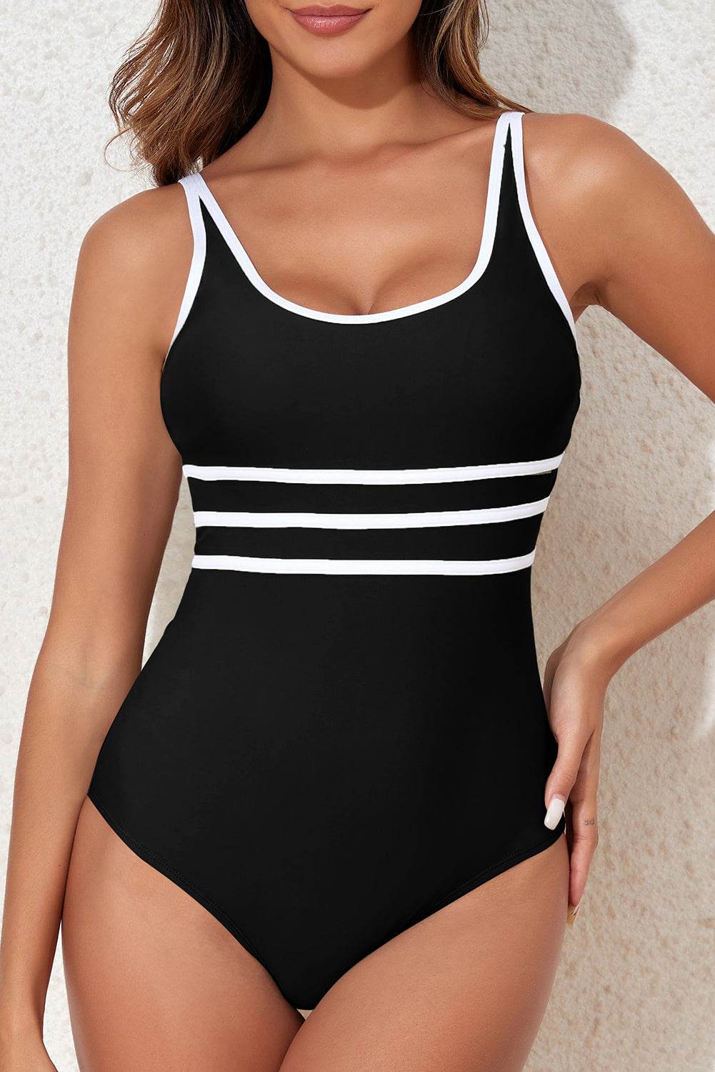 Contrast Trim Scoop Neck One-Piece Swimwear - Velveta Studio