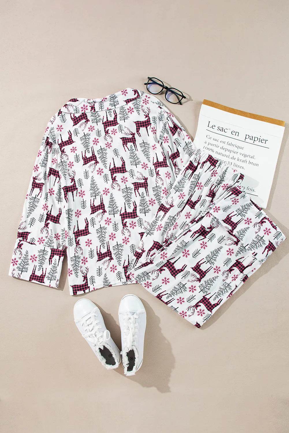 Printed Long Sleeve Top and Drawstring Pants Lounge Set - Velveta Studio