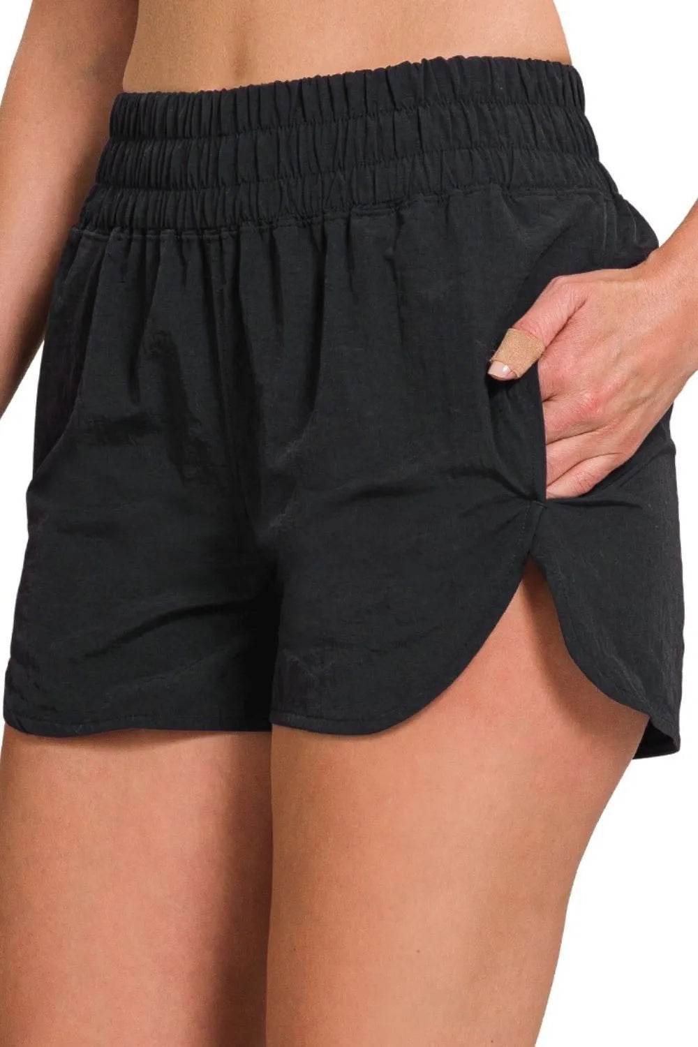Zenana Windbreaker Smocked Waistband Running Shorts - Velveta Studio