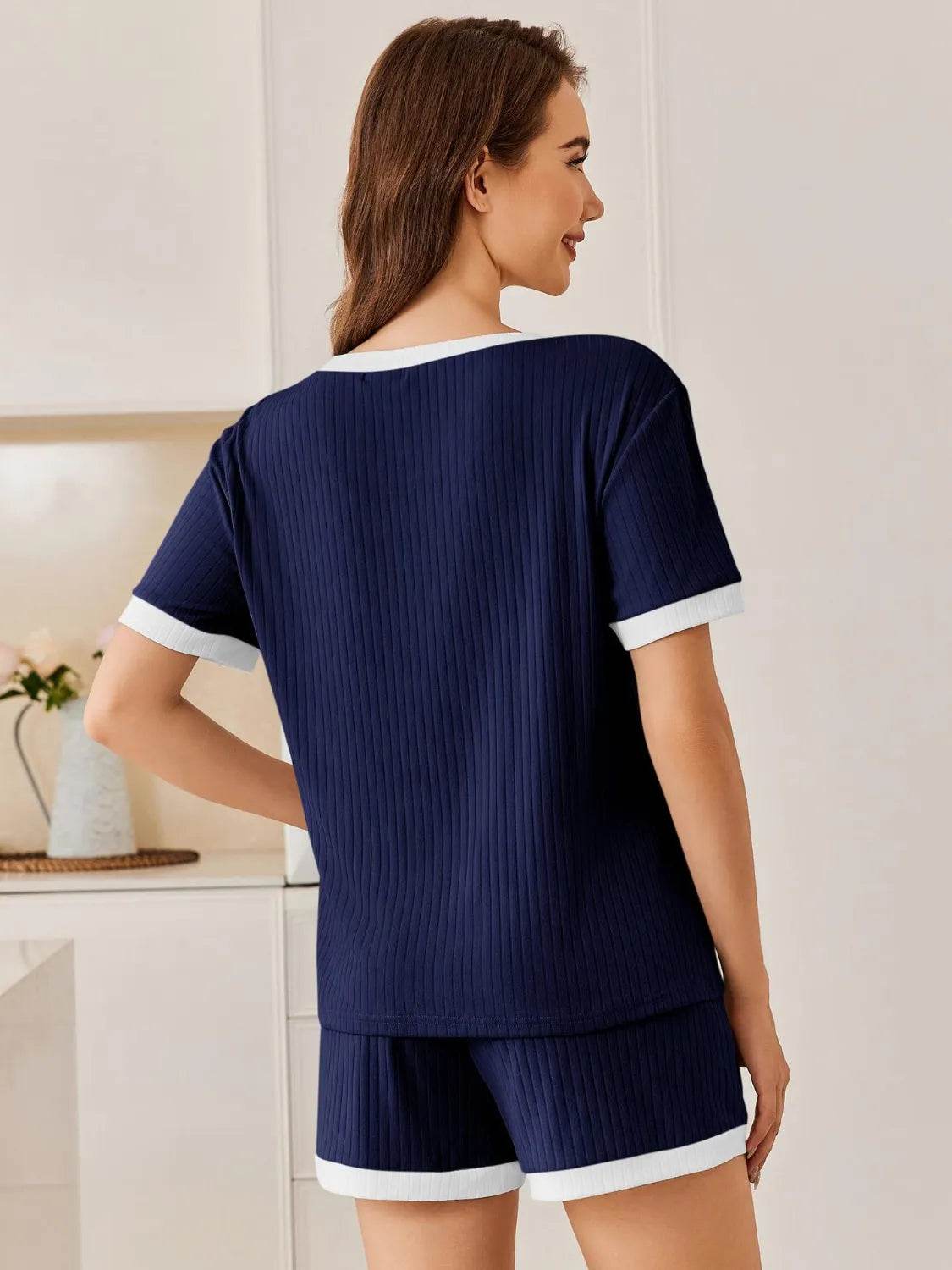 Ribbed Round Neck Top and Shorts Set - Velveta Studio