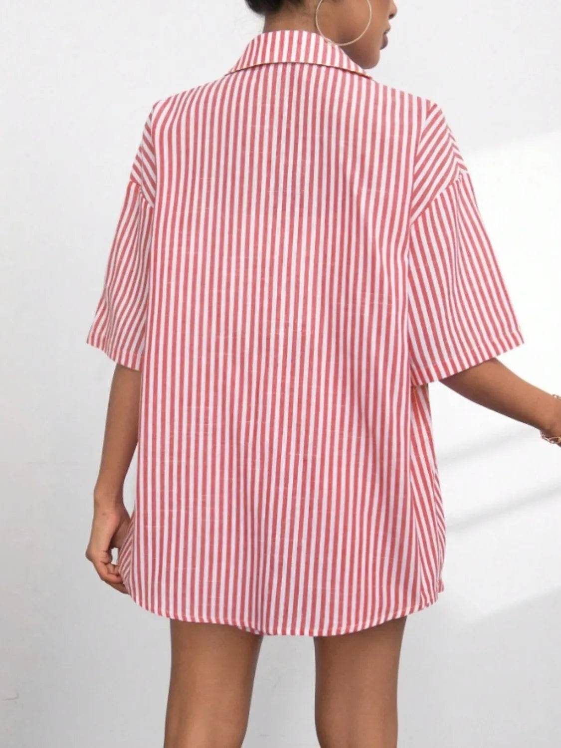 Striped Button Up Shirt and Shorts Set - Velveta Studio
