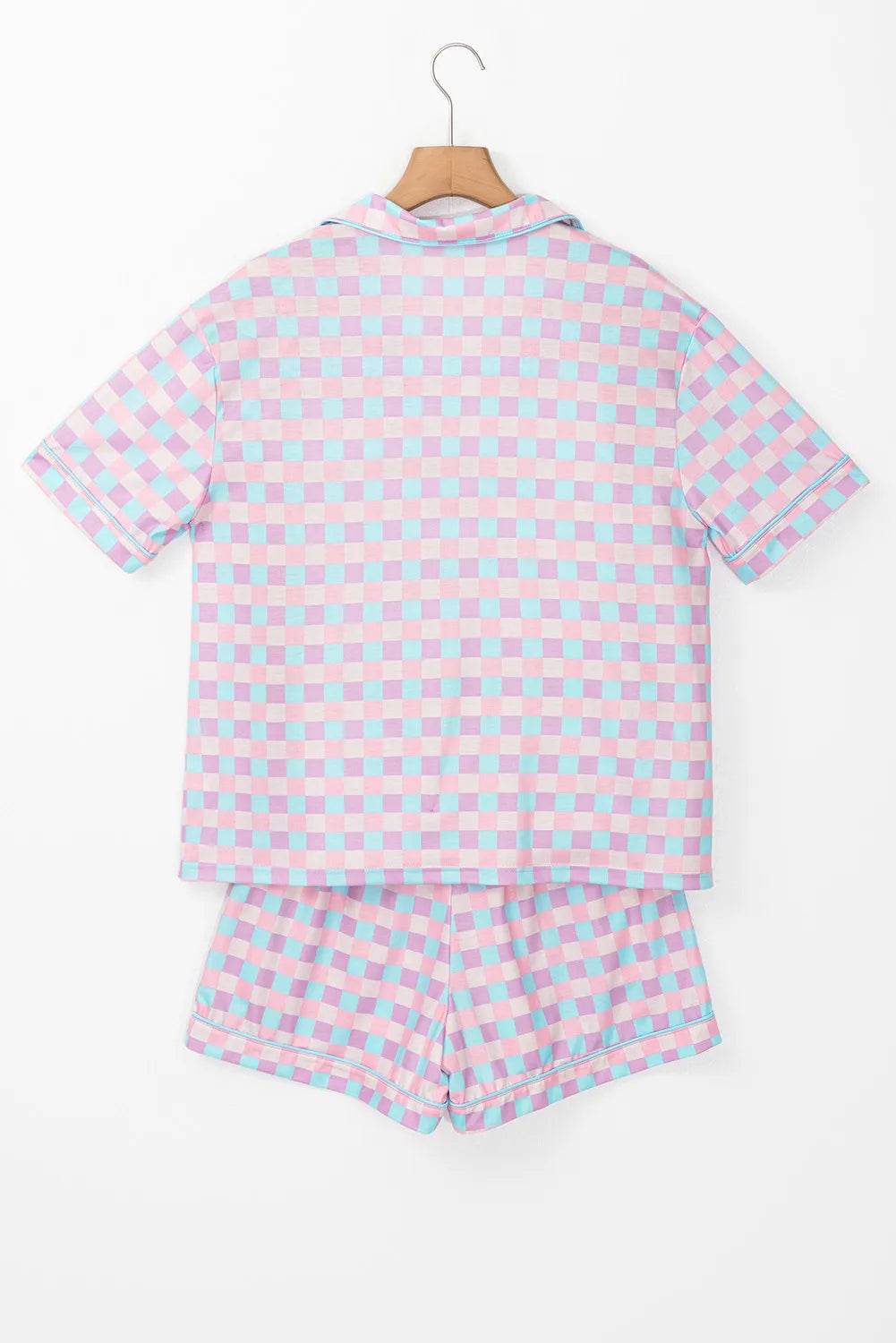 Plaid Collared Neck Short Sleeve Top and Shorts Lounge Set - Velveta Studio