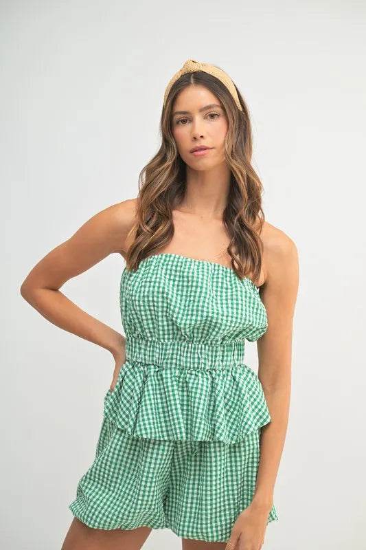 MABLE Gingham Tube Top and Shorts Set - Velveta Studio