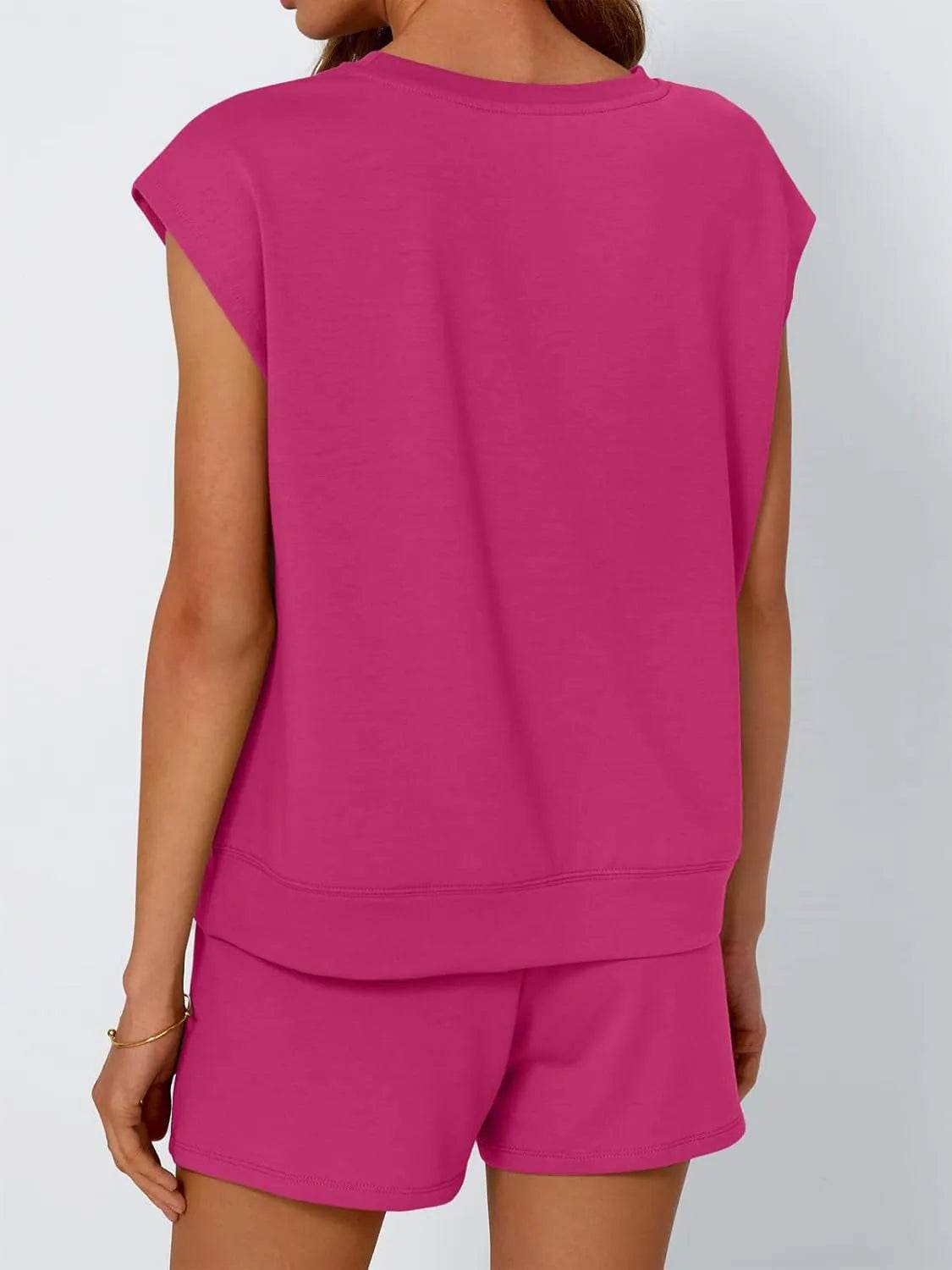 Round Neck Cap Sleeve Top and Shorts Set - Velveta Studio