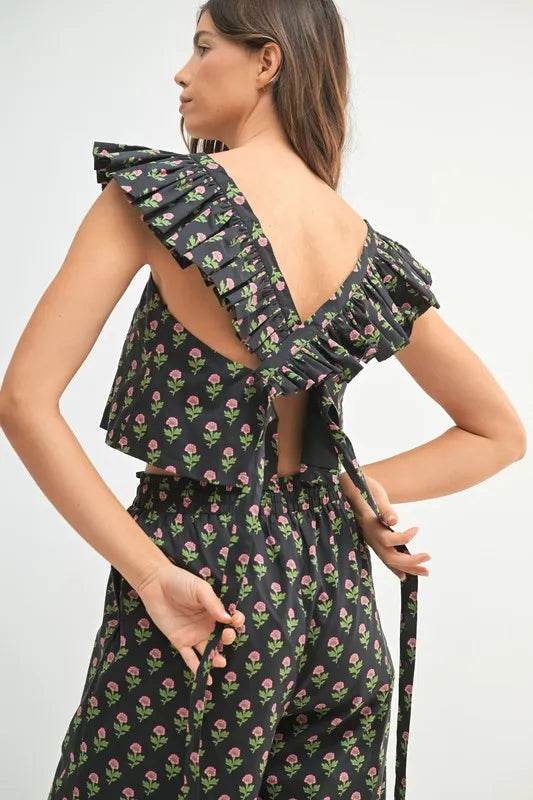 MABLE Floral Print Ruffle Top and Pants Set - Velveta Studio