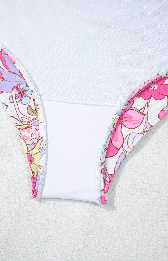 Floral Ruffle Trim Tummy Control One Piece Swimsuit - Velveta Studio