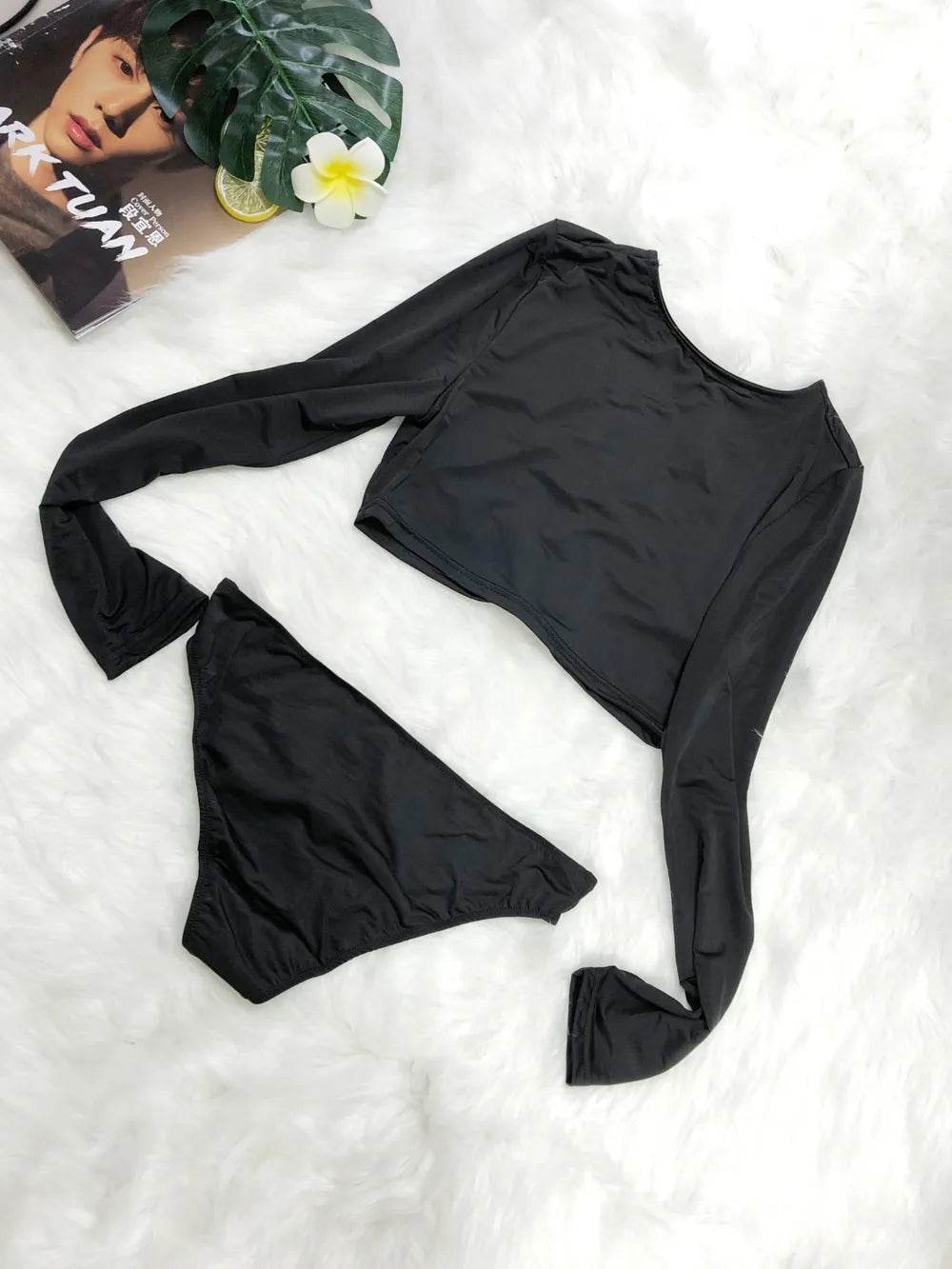 Round Neck Long Sleeve Top and Brief Swim Set - Velveta Studio
