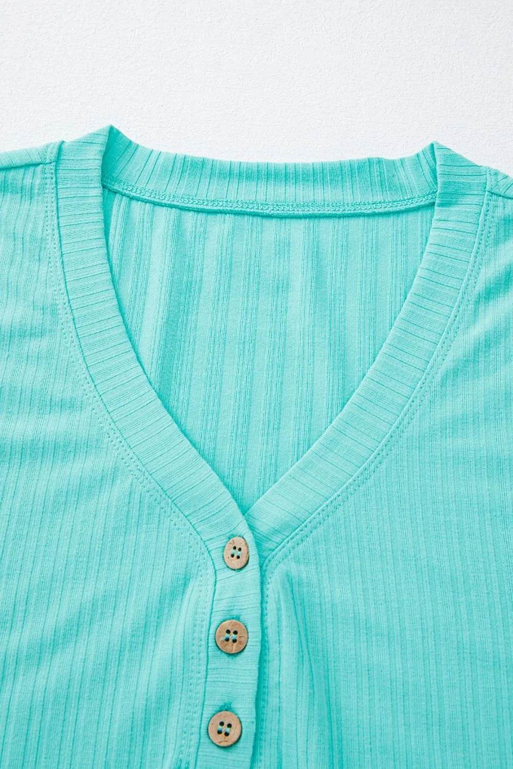 Ribbed Button V Neck Tank Top and Shorts Set - Velveta Studio