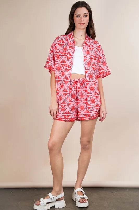 VERY J Tropical Printed Shirt Top and Shorts Set - Velveta Studio