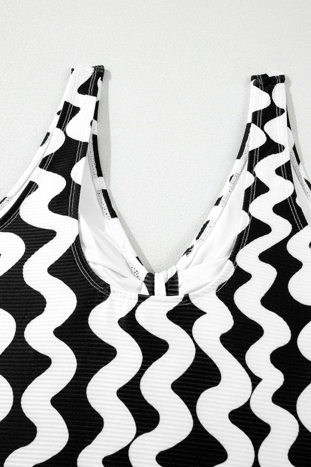 Tied Front Contrast Striped One-Piece Swimsuit - Velveta Studio