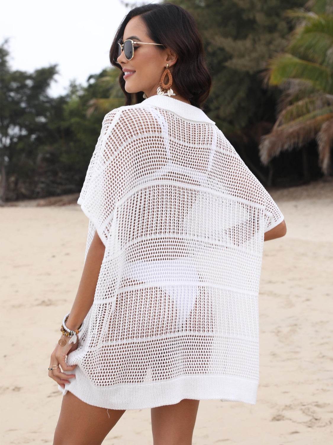 Hollow Out Collared Neck Cover-Up - Velveta Studio
