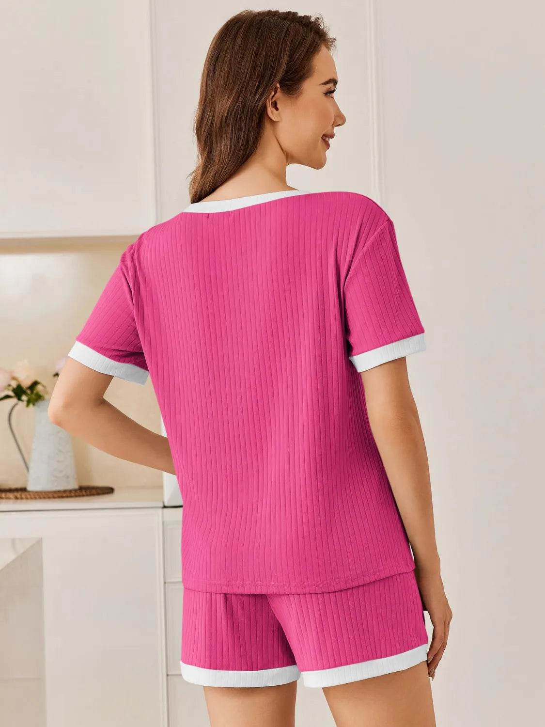 Ribbed Round Neck Top and Shorts Set - Velveta Studio