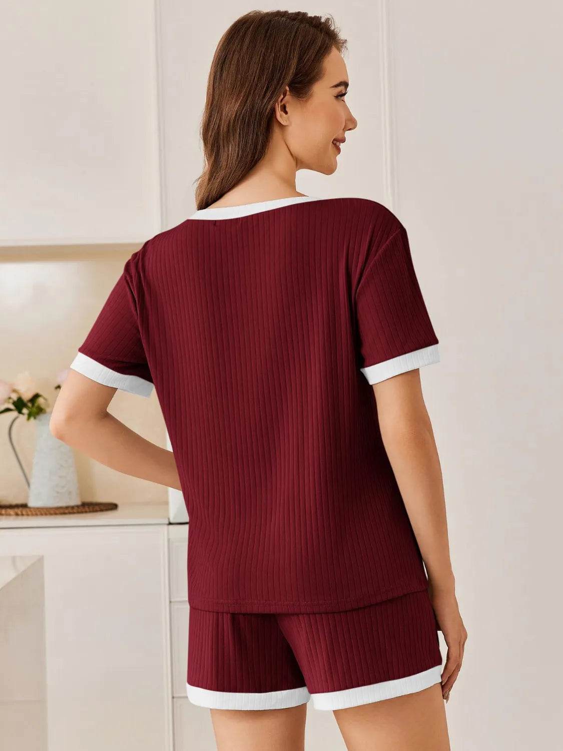 Ribbed Round Neck Top and Shorts Set - Velveta Studio
