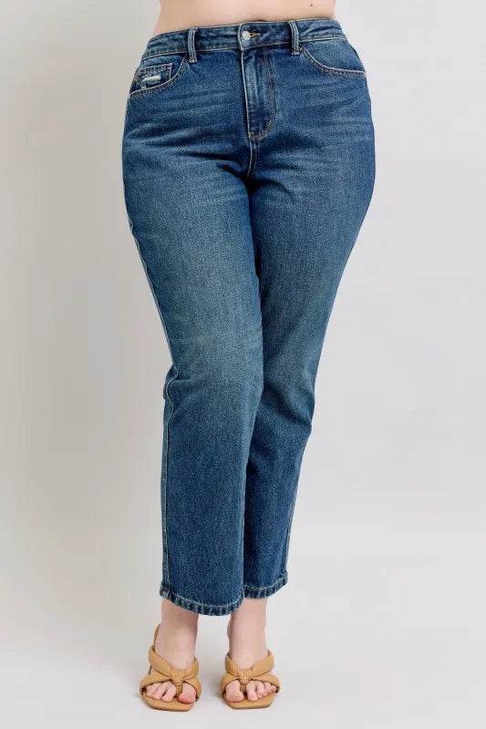 Full Size High Waisted Rigid Magic Non-destroy Straight Leg Jeans Plus Size - Velveta Studio