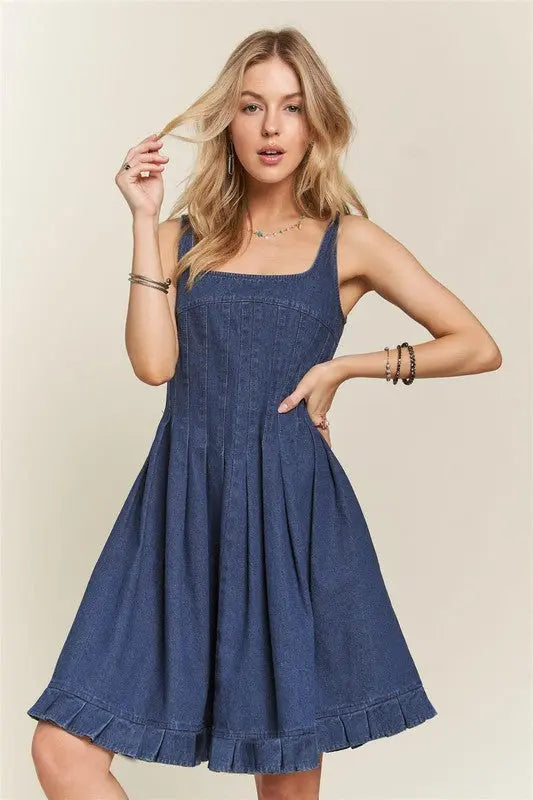 Smocked Denim Square Dress