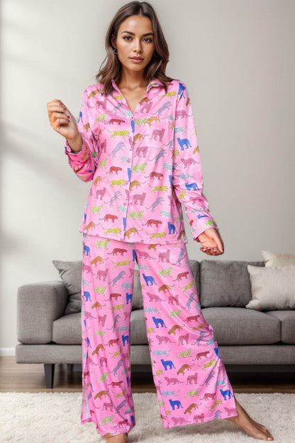 Pocketed Printed Top and Pants Lounge Set - Velveta Studio